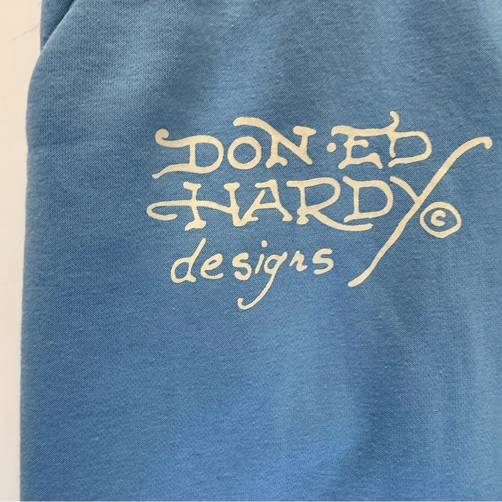 Ed Hardy Flower Skulls Powder Blue Women’s Sweatpants Medium Graphic Print Y2K - Picture 9 of 13